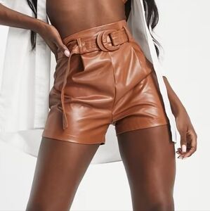 NAANAA by ASOS Chocolate Brown PU Leather Shorts, Size 6
